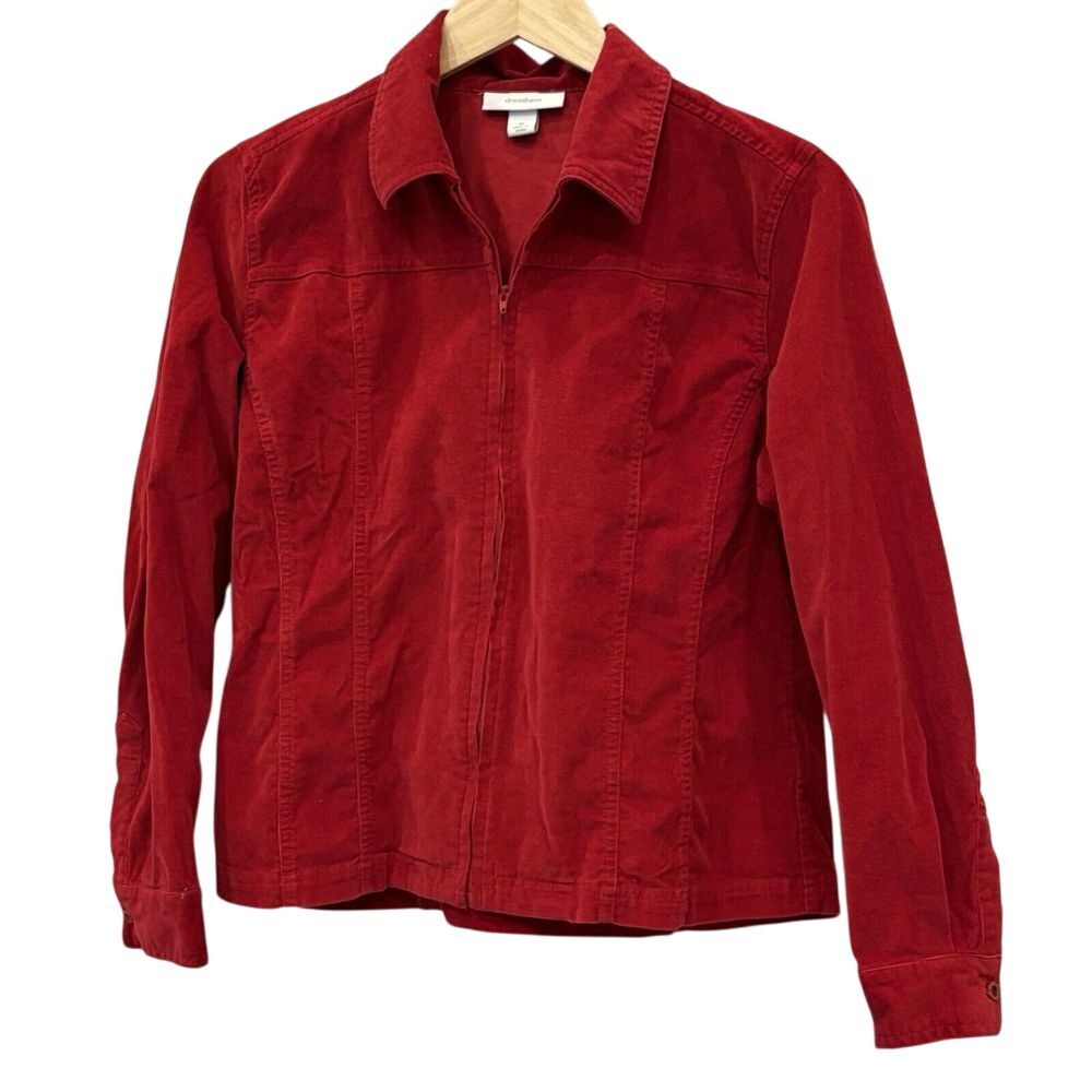 EUC Dressbarn Jacket Red Collared Zip Front Corduroy Shaket Jacket Size M